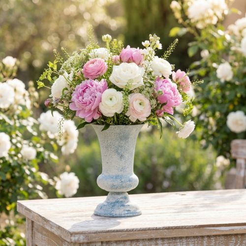 Vase antique blanc et bleu en forme de calice, Ø17cm H24cm | Floristik24.be