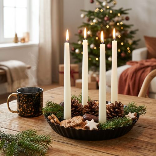 Bougeoir en métal en forme de gâteau – Noir, Ø 24 cm – Décoration de table élégante pour 4 bougies – 2 pièces | Floristik24.be