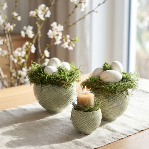 Bols en céramique au design spirale vert Ø9cm H7cm 4pcs | Floristik24.be