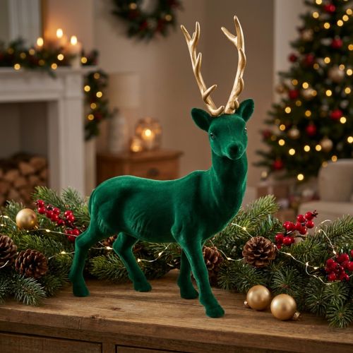 Déco cerf debout or vert décoration de Noël figure 40cm | Floristik24.be