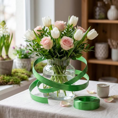 Fil plat en aluminium, vert pomme, 5 mm, 10 m, flexible, décoratif | Floristik24.be