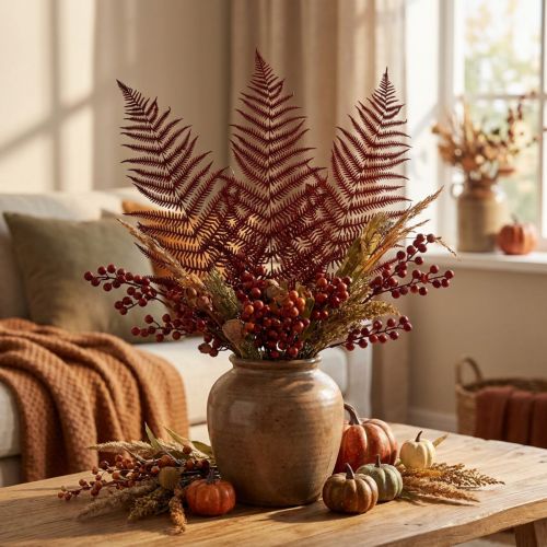 Fougère décorative fougère de montagne feuilles séchées rouge vin 50cm 20 pcs | Floristik24.be