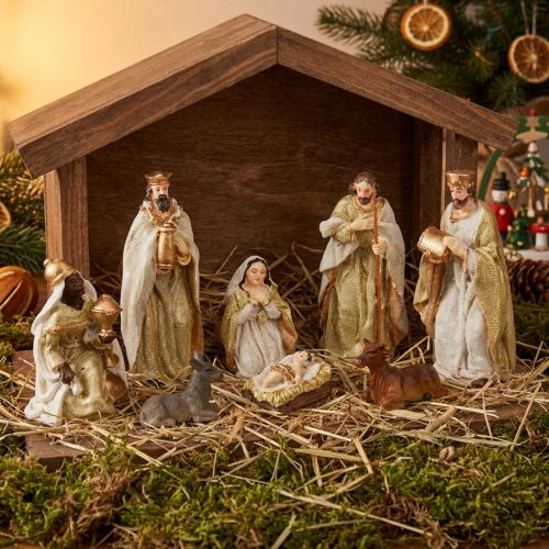 Crèche de Noël set 8 figurines crème or peintes à la main 6-12,5cm | Floristik24.be