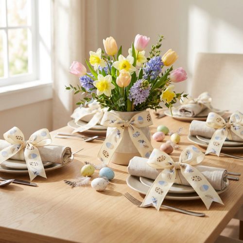 Ruban cadeau Ruban décoratif de Pâques Oeufs de Pâques crème 40mm 20m | Floristik24.be