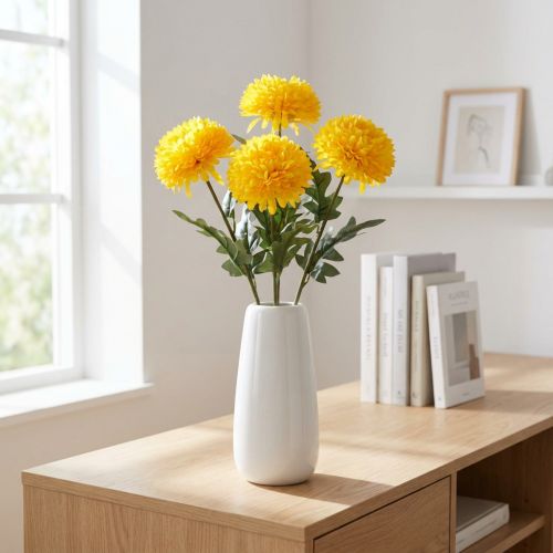 Article Dahlia Fleurs Décoratives Artificielles Fleur Jaune L64cm 3 pcs