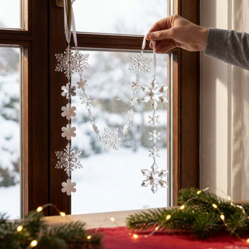 Article Guirlande d'hiver cristaux de glace clair argent blanc L150cm 2 pièces