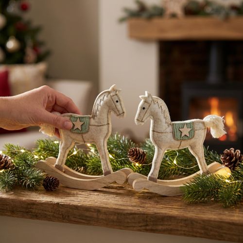 Décoration cheval à bascule Noël crème 20x4,5x22cm 2 pcs | Floristik24.be