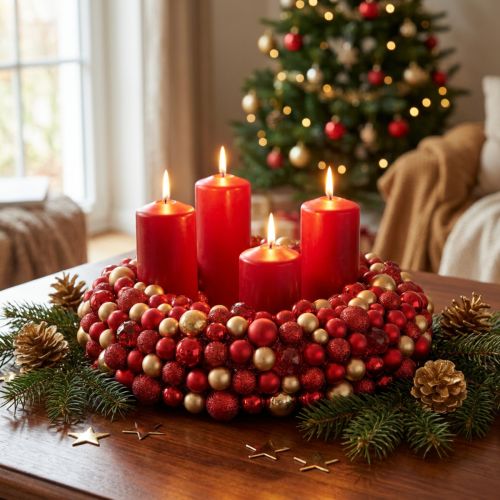 Couronne de l'Avent couronne de boules en or rouge Noël Ø33cm | Floristik24.be