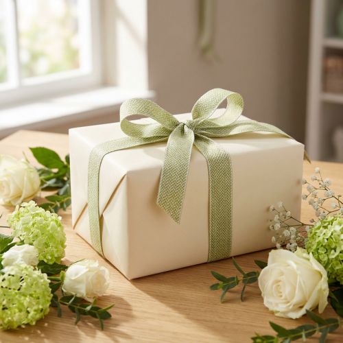 Ruban cadeau motif chevrons ruban décoratif blanc vert 25mm 15m | Floristik24.be