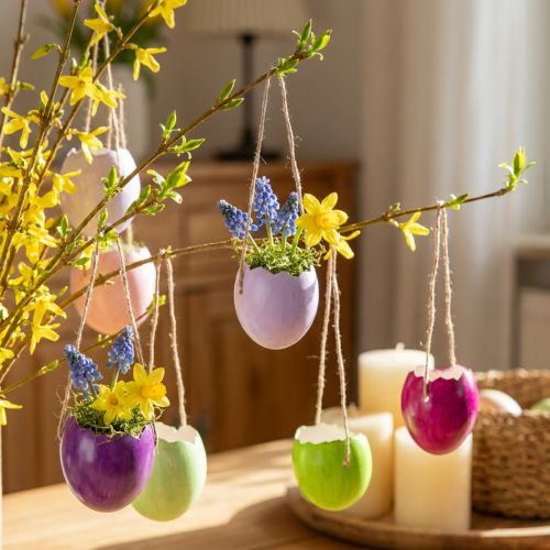 Article Oeufs de Pâques décoratifs en coquille d'œuf à suspendre colorés Ø3,5cm 12 pcs