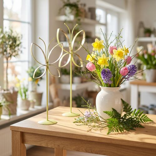 Support décoratif en métal papillon vert doré H29cm 2 pcs | Floristik24.be