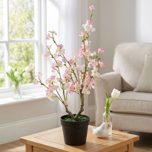 Amandier Grande Plante Artificielle en Pot Rose Blanc 74cm | Floristik24.be