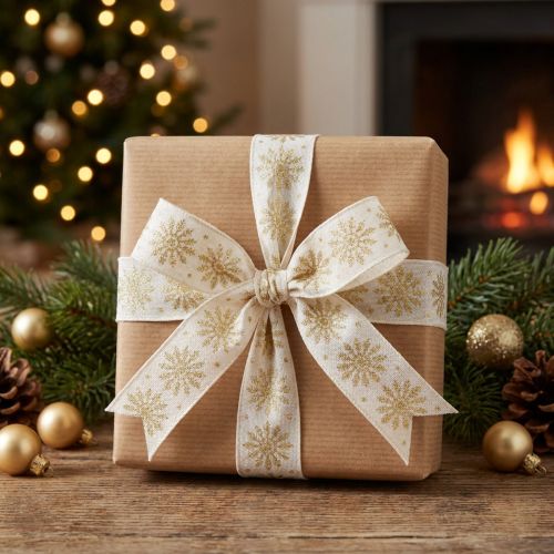 Ruban de Noël ruban cadeau flocon de neige blanc 25mm 20m | Floristik24.be