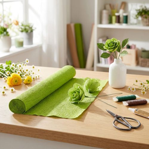 Article Papier crépon pour fleuriste, vert herbe, 50 x 250 cm, 5 pièces