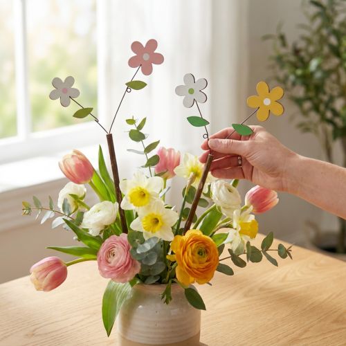 Bouchon décoratif fleur en bois H44cm 6 pcs | Floristik24.be
