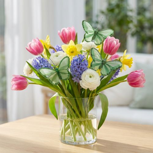 Papillons décoratifs papillons plumes vertes sur fil 10cm 12 pcs | Floristik24.be