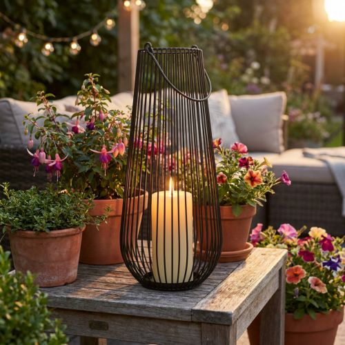 Bougeoir lanterne décorative noire avec anse Ø22cm H52cm | Floristik24.be