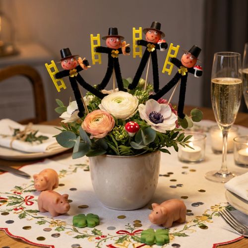 Décoration de ramoneur fleuri, porte-bonheur pour le Nouvel An, 17 cm, lot de 24. | Floristik24.be