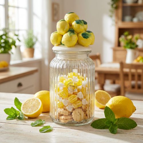 Bonbonnière verre céramique citron été Ø11cm H27cm | Floristik24.be