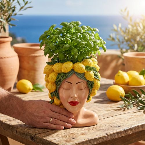 Article Cache-pot buste de femme décoration citron Méditerranée H21,5cm