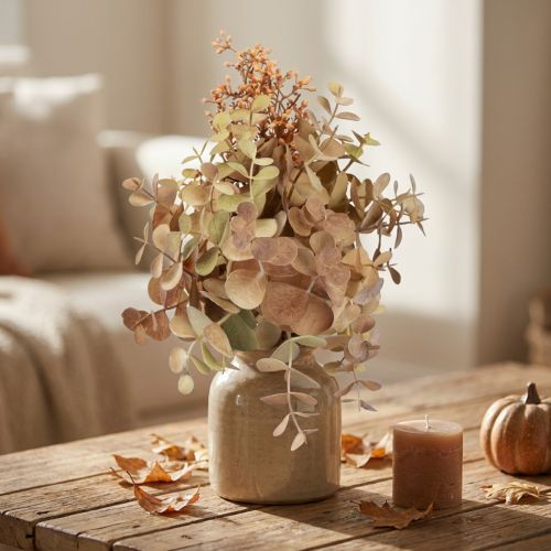 Bouquet de fleurs artificielles en eucalyptus, décoration de 30 cm avec boutons. | Floristik24.be
