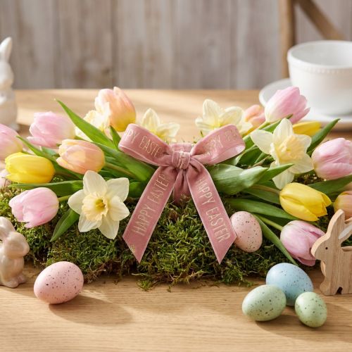 Ruban de velours Ruban décoratif Joyeuses Pâques rose 15mm 5m | Floristik24.be