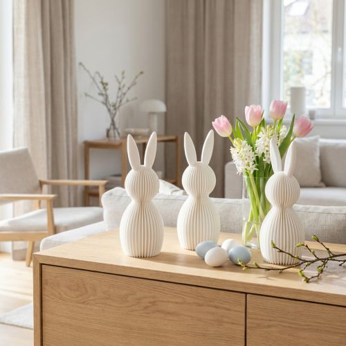 Figurine décorative de lapin à l'aspect plié, idéale pour un intérieur moderne, salon ou bureau, 13 cm, lot de 3. | Floristik24.be