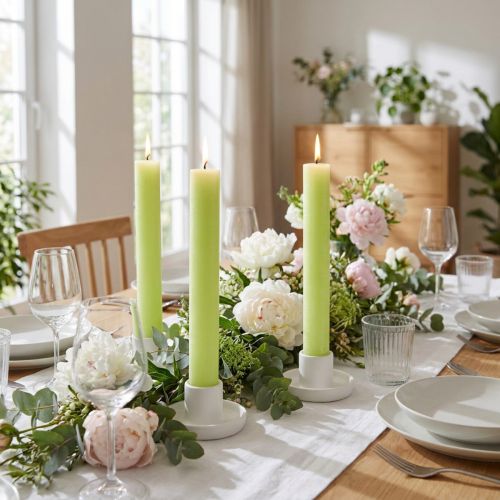Bougies de table bougies vert citron couleur unie 34x240mm 4 pcs | Floristik24.be