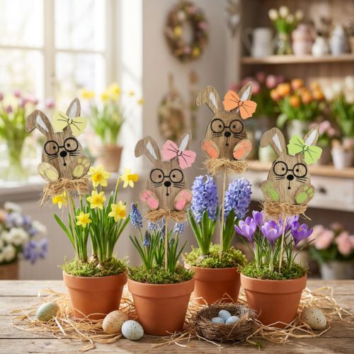 Lapin de Pâques avec lunettes Piquets en bois 8,5cm 12pcs | Floristik24.be
