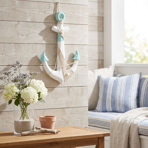 Ancre décorative blanche bleue décoration maritime à suspendre H58,5cm | Floristik24.be