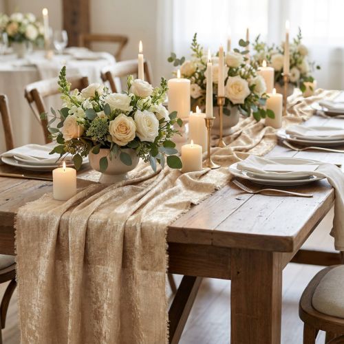 Ruban de table effiloché beige doré vintage L47cm L1,5m | Floristik24.be
