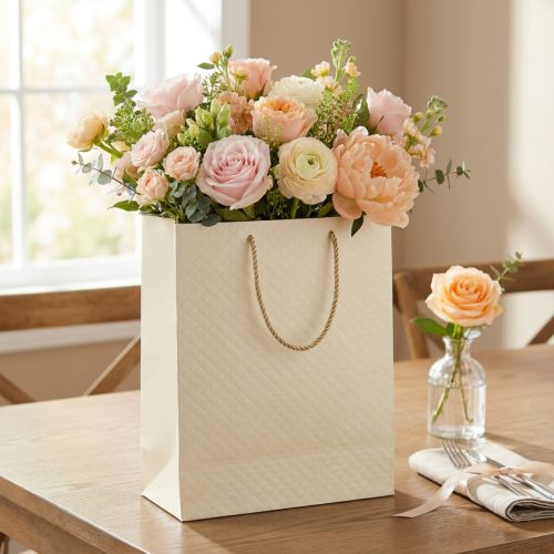 Sac cadeau sac cadeau en papier crème 26×12×32cm 1 pièce | Floristik24.be