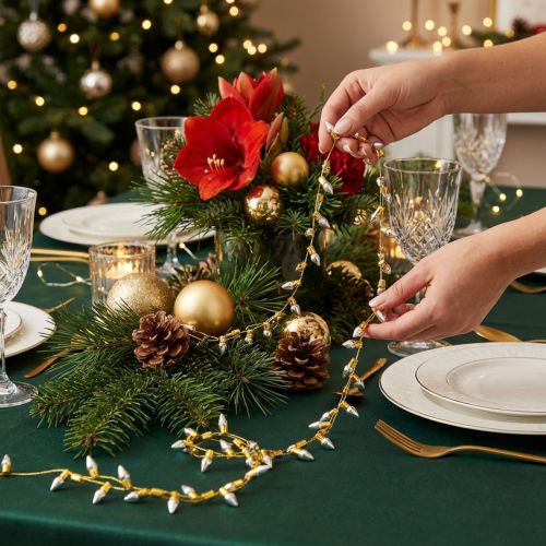 Ruban décoratif guirlande lumineuse de Noël or argent l 12 mm L 5 m | Floristik24.be