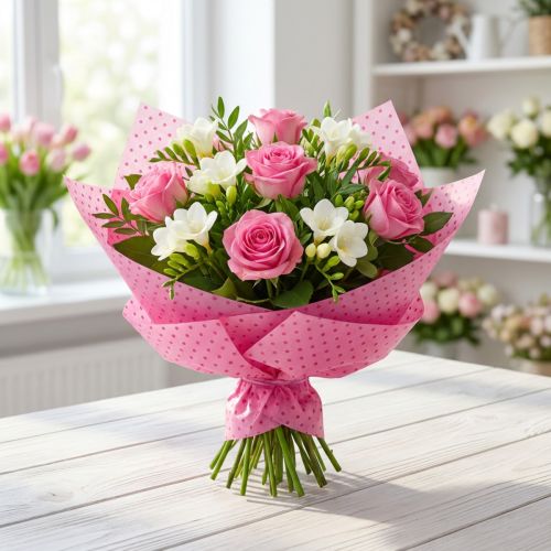 Papier manchette 25cm 100m points rose | Floristik24.be