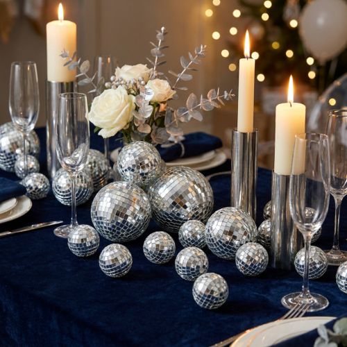Article Boules décoratives à effet miroir, élément de décoration de fête, argentées, 2-4 cm, lot de 50