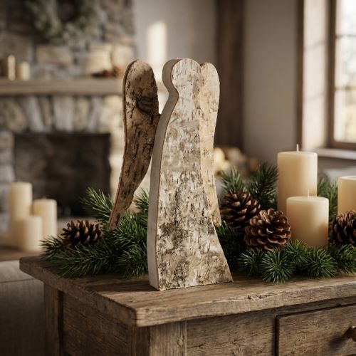 Article Figurine d'ange en bois et écorce de bouleau, 30 cm