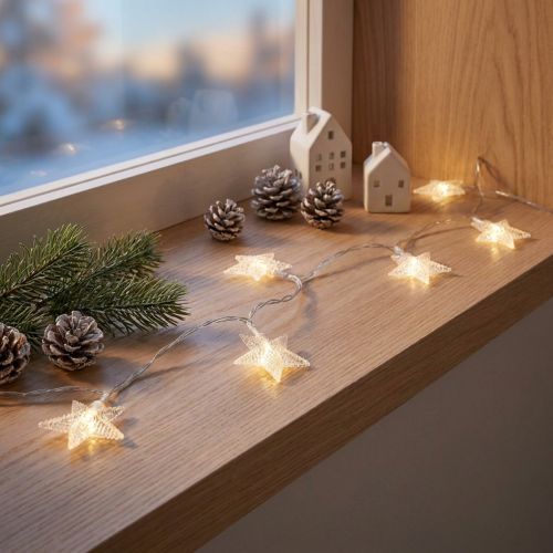 Guirlande lumineuse LED étoiles micro LED minuterie intérieur 2,85 m | Floristik24.be