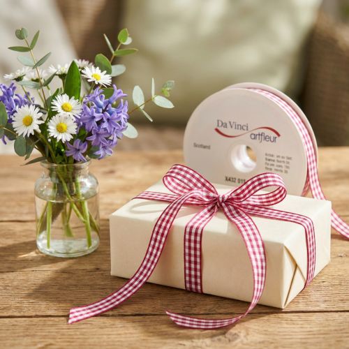 Ruban cadeau, à carreaux violets, 15 mm, 20 m | Floristik24.be