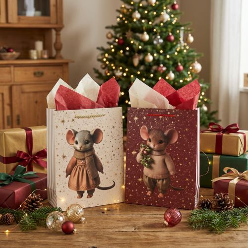 Sac cadeau à motif souris et étoiles pour Noël, 24 cm, lot de 2 | Floristik24.be