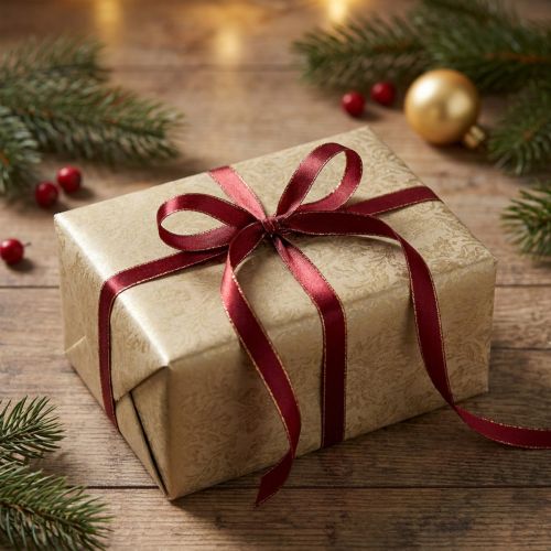 Ruban de satin rouge foncé doré pour Noël, largeur 6 mm, longueur 50 m | Floristik24.be
