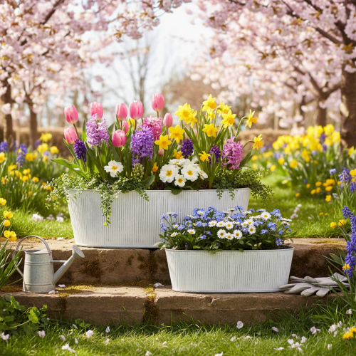 Article Bol ovale en métal blanc et argent, 32,5 cm/37 cm, lot de 2.