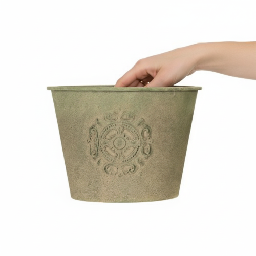 Article Pot de fleurs en métal, vert, vintage, Ø 22 cm – 13,5 cm, lot de 3