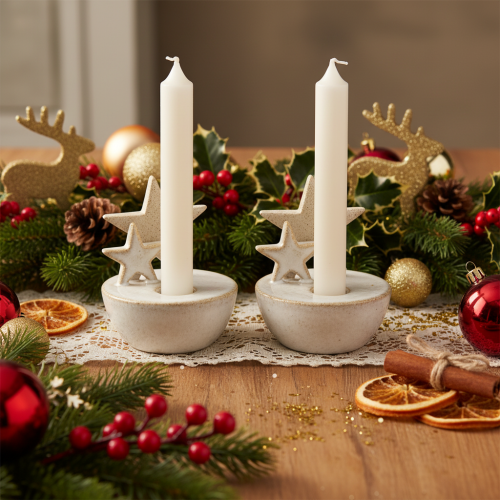 Bougeoirs en céramique en forme d'étoile, décoration de Noël, 11 cm, lot de 2 | Floristik24.be