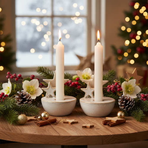 Bougeoirs en céramique en forme d'étoile, décoration de Noël, 11 cm, lot de 2 | Floristik24.be