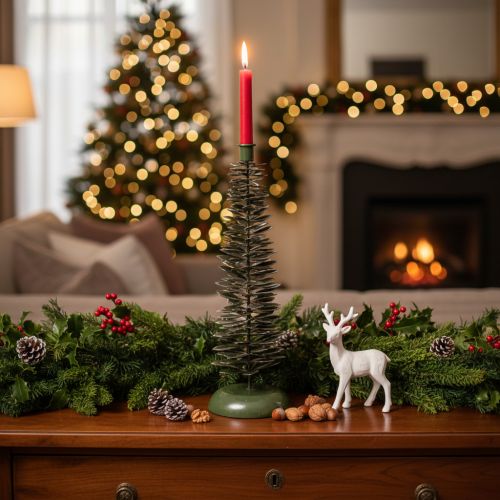 Bougeoir en forme de sapin de Noël, métal vert, 45 cm | Floristik24.be