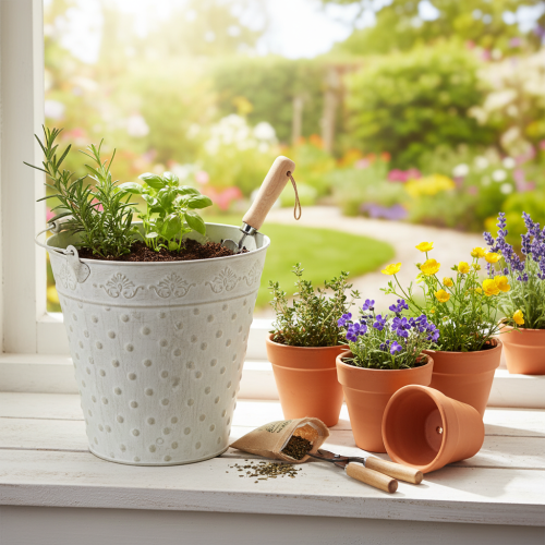 Seau décoratif blanchi à la chaux, avec anse, Ø 20,5 cm, pot de fleurs décoratif en métal | Floristik24.be