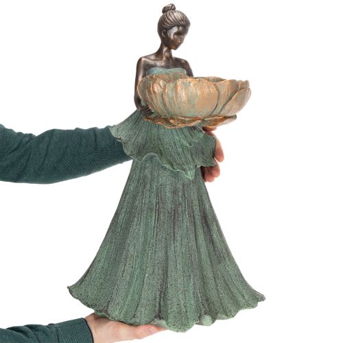 Article Statuette féminine avec coupe de fleurs, ornement décoratif pour la décoration intérieure et le jardin, 55 cm
