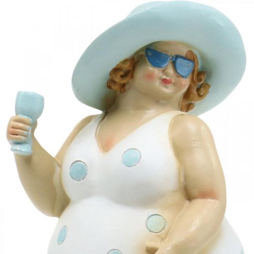 Floristik24 Dame au chapeau, décoration mer, été, baigneuse bleu/blanc H27cm