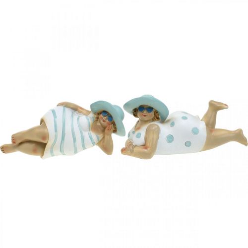 Floristik24 Dames à la plage, baigneuses, décoration mer bleu/blanc H7/8cm L17cm lot de 2