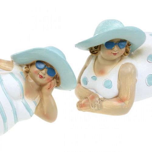 Floristik24 Dames à la plage, baigneuses, décoration mer bleu/blanc H7/8cm L17cm lot de 2